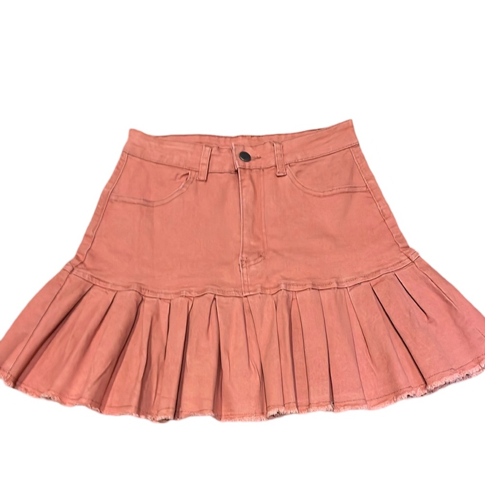 Pleated Pink Denim Skirt
